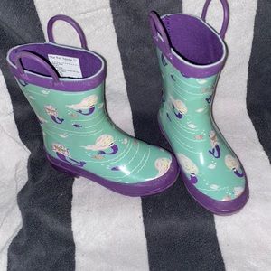 girl’s rubber rain boot galoshes wellies mermaids & fishes sz 9/10 kids